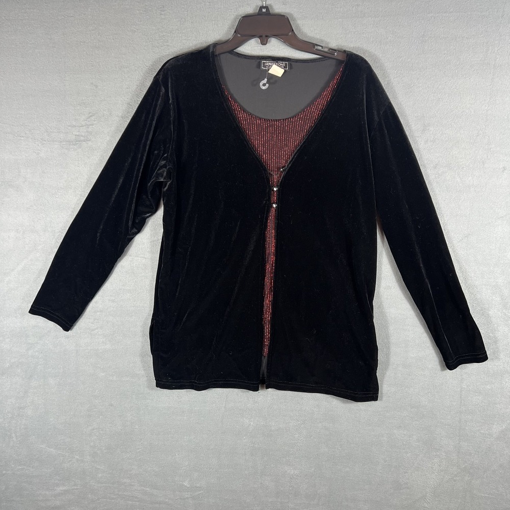 Impressions Millennium Edition Women's Black Velvet Red Glitter Layered Top M